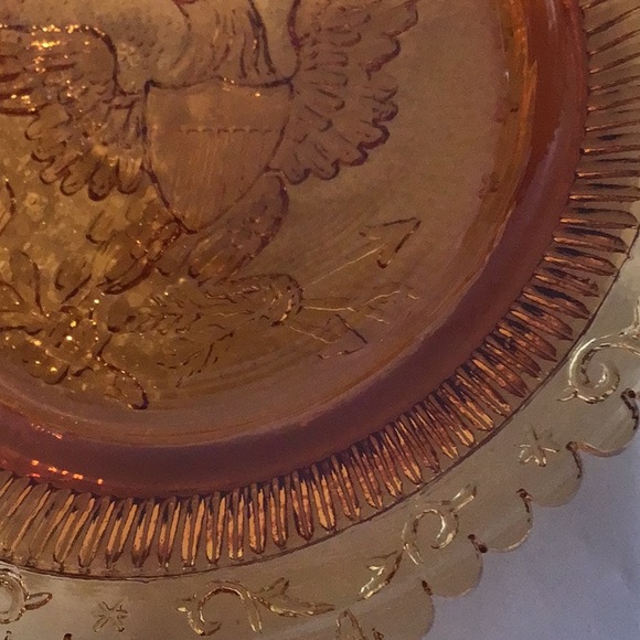 Vintage PAIRPOINT Amber Glass Cup Plate American Eagle Hexagon Scallop Edges - Picture 7 of 9